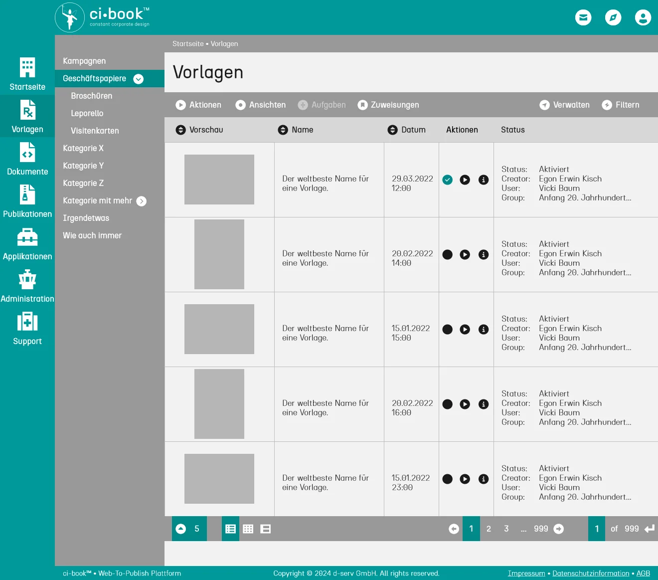 Mockup der grafischen Benutzungsoberfläche (GUI = Graphical User Interface) - ci-book™ • Templates, SubNavigation