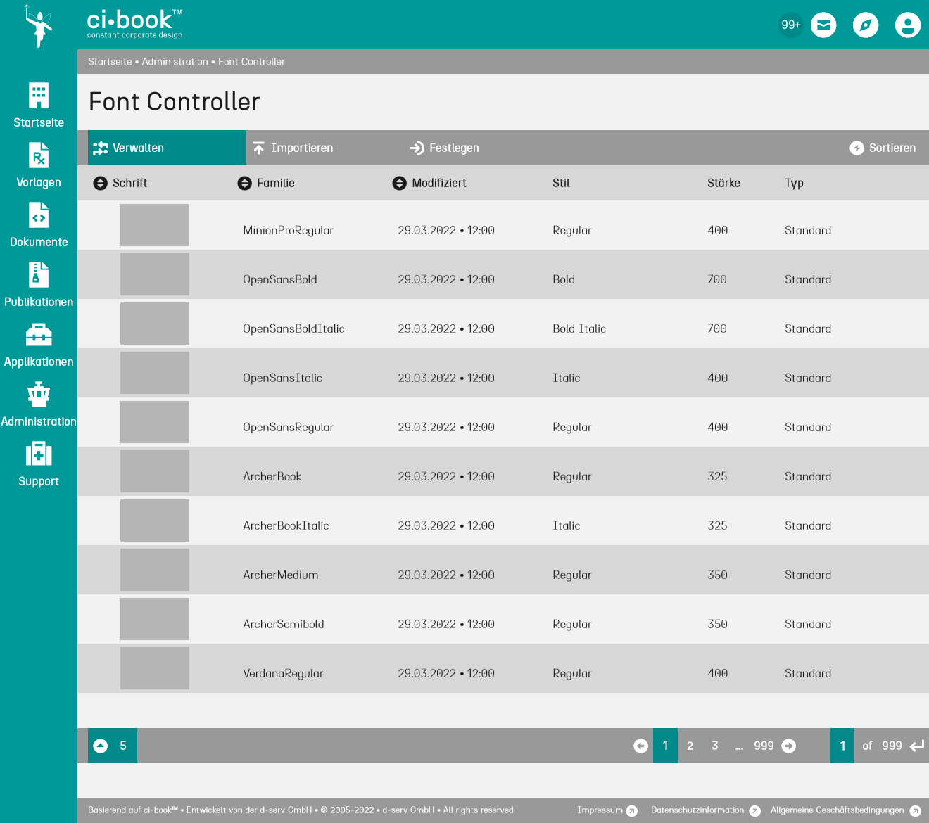 Mockup der grafischen Benutzungsoberfläche (GUI = Graphical User Interface) - ci-book™ • Font Controller