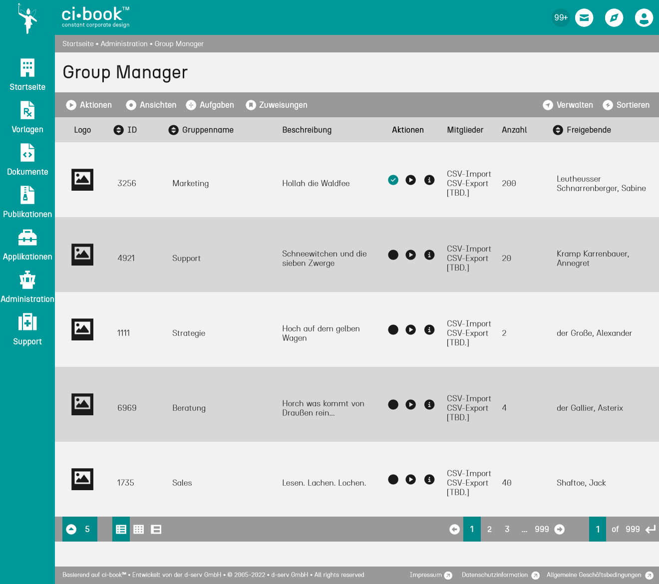 Mockup der grafischen Benutzungsoberfläche (GUI = Graphical User Interface) - ci-book™ • Group Manager