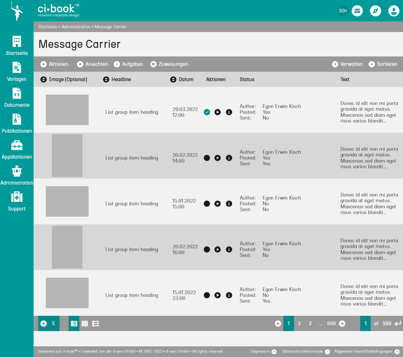 Mockup der grafischen Benutzungsoberfläche (GUI = Graphical User Interface) - ci-book™ • Message Carrier