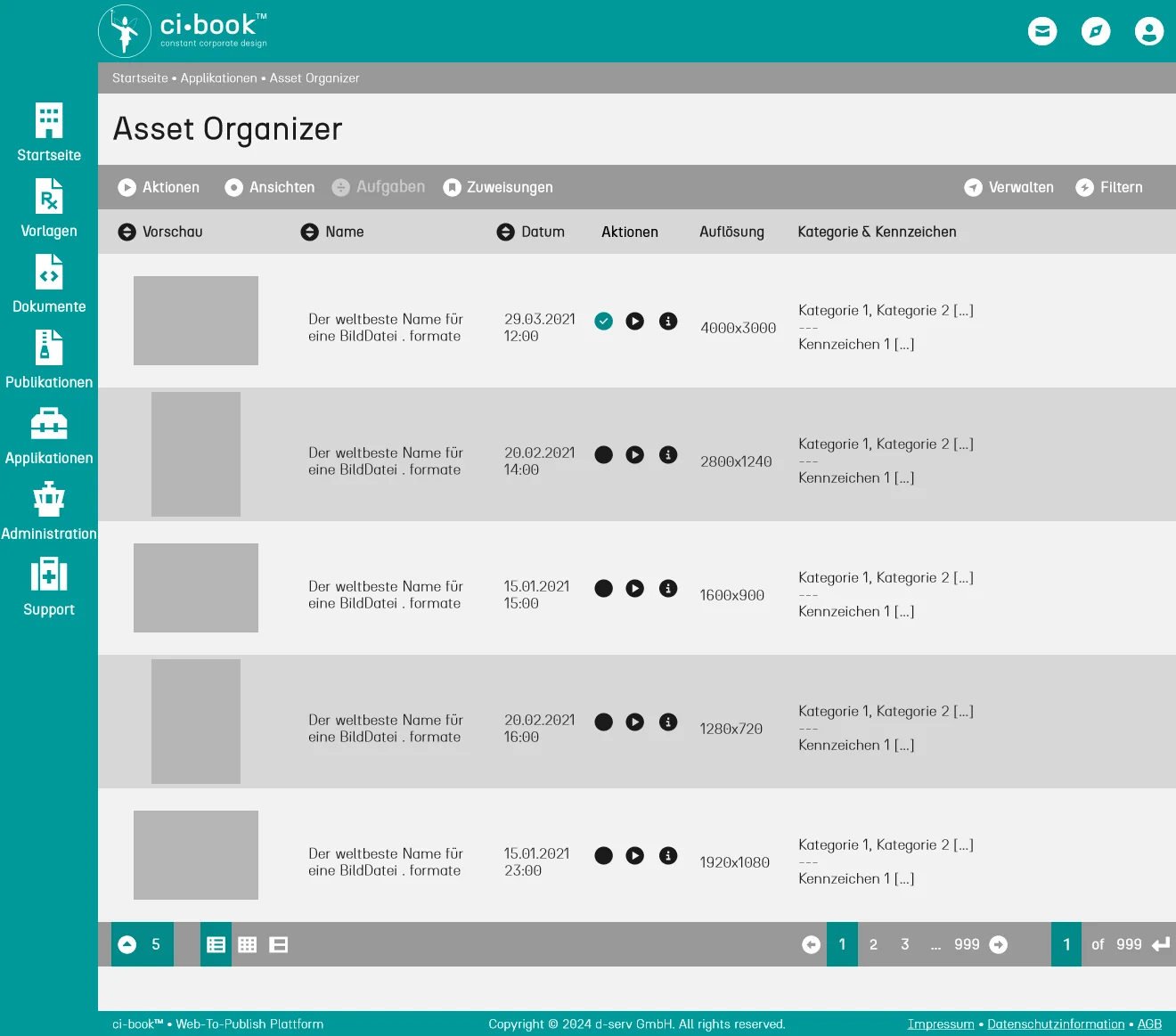 Mockup der grafischen Benutzungsoberfläche (GUI = Graphical User Interface) - ci-book™ • Asset Organizer