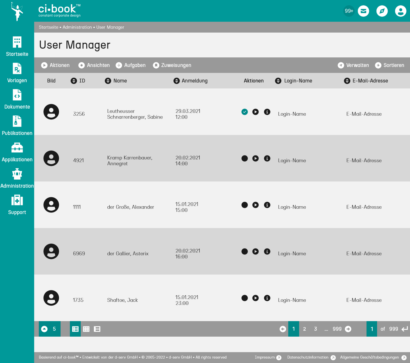 Mockup der grafischen Benutzungsoberfläche (GUI = Graphical User Interface) - ci-book™ • User Manager