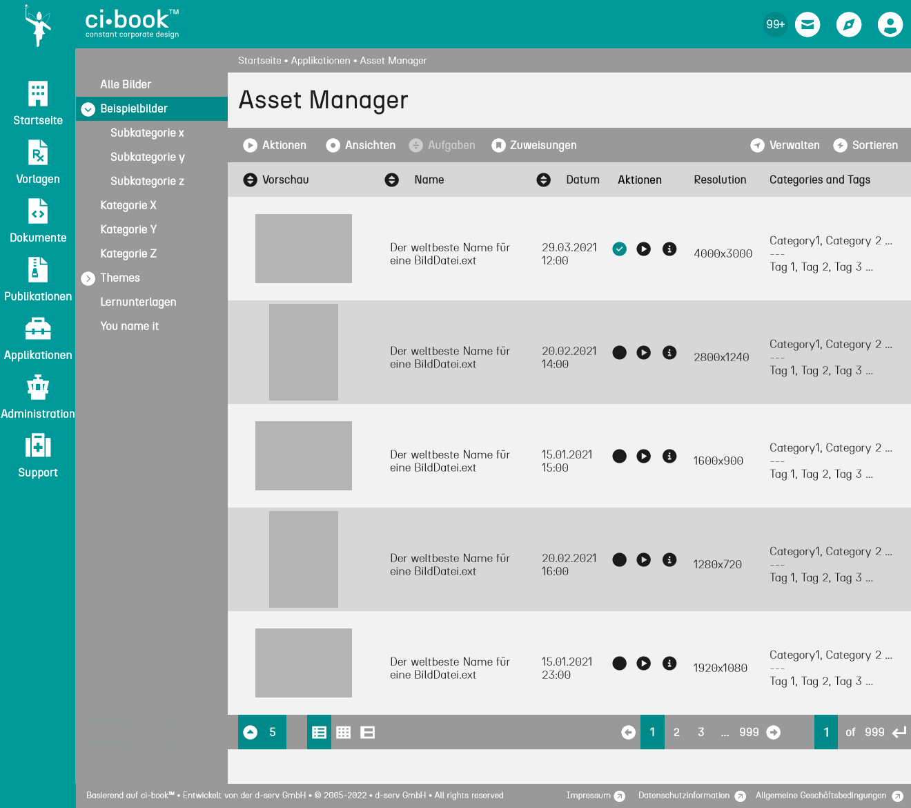 Mockup der grafischen Benutzungsoberfläche (GUI = Graphical User Interface) - ci-book™ • Asset Manager