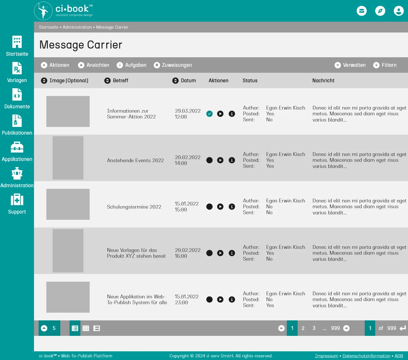 Mockup der grafischen Benutzungsoberfläche (GUI = Graphical User Interface) - ci-book™ • Message Carrier