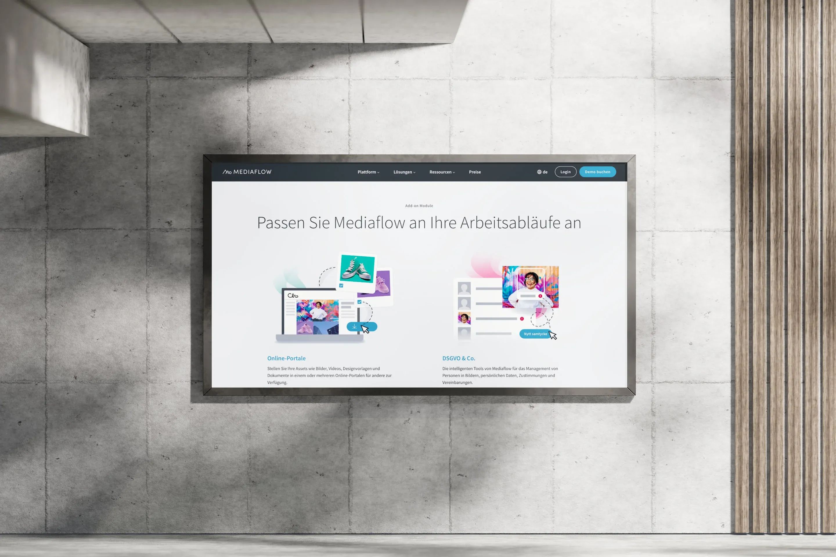 Website-Screenshot innerhalb eines Billboard-Mockups - Mediaflow Europe AB & ci-book™