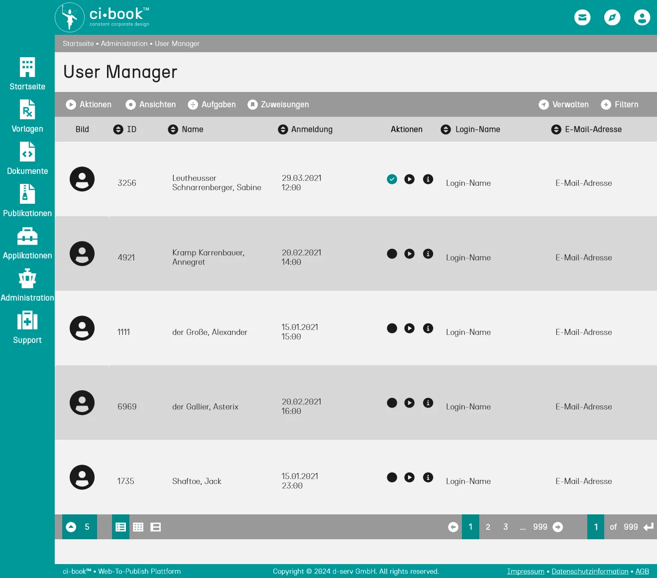 Mockup der grafischen Benutzungsoberfläche (GUI = Graphical User Interface) - ci-book™ • User Manager