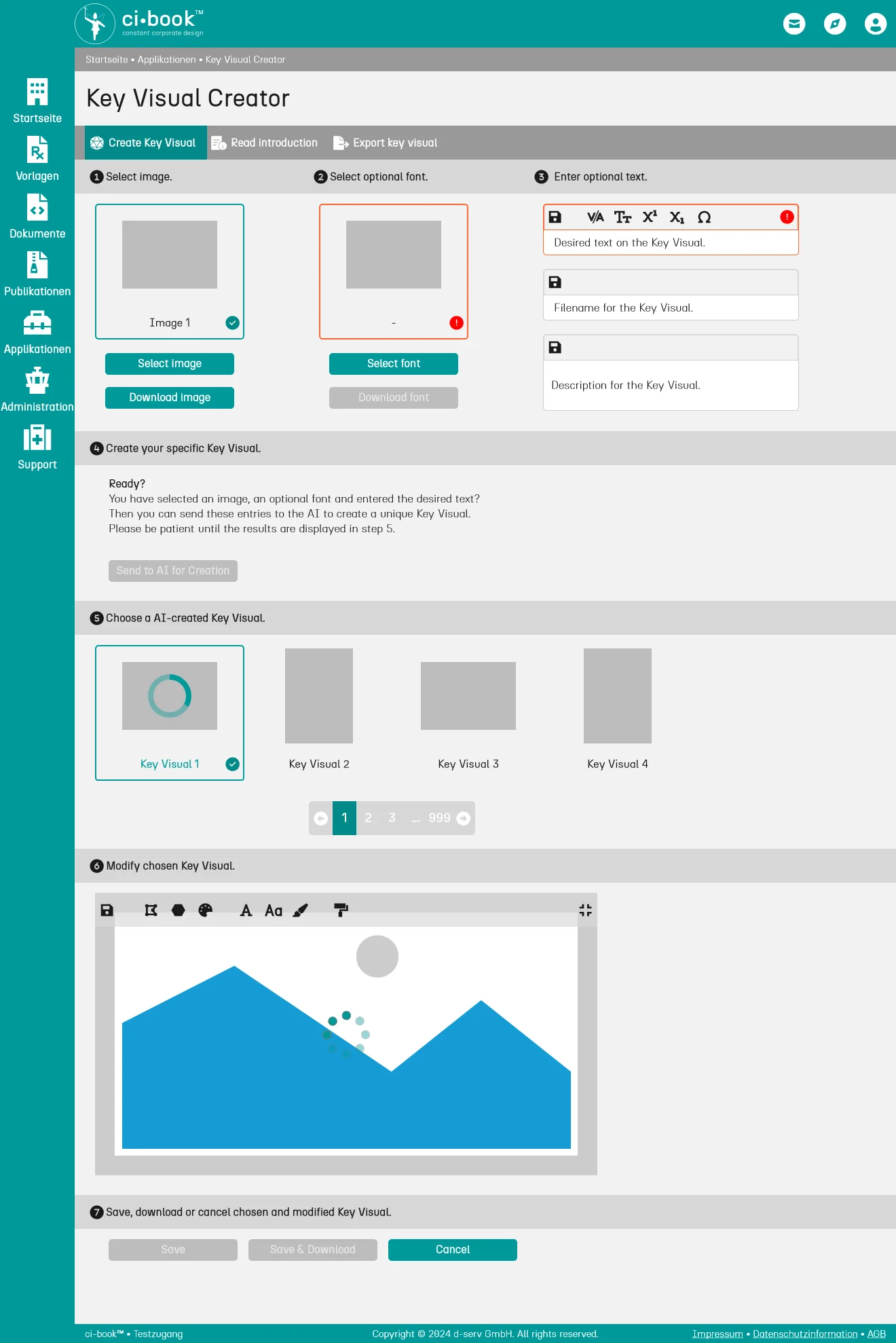 Mockup der grafischen Benutzungsoberfläche (GUI = Graphical User Interface) - ci-book™ • Key Visual Creator