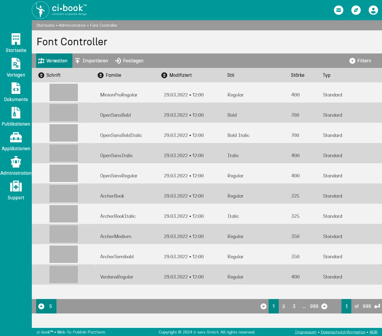 Mockup der grafischen Benutzungsoberfläche (GUI = Graphical User Interface) - ci-book™ • Font Controller