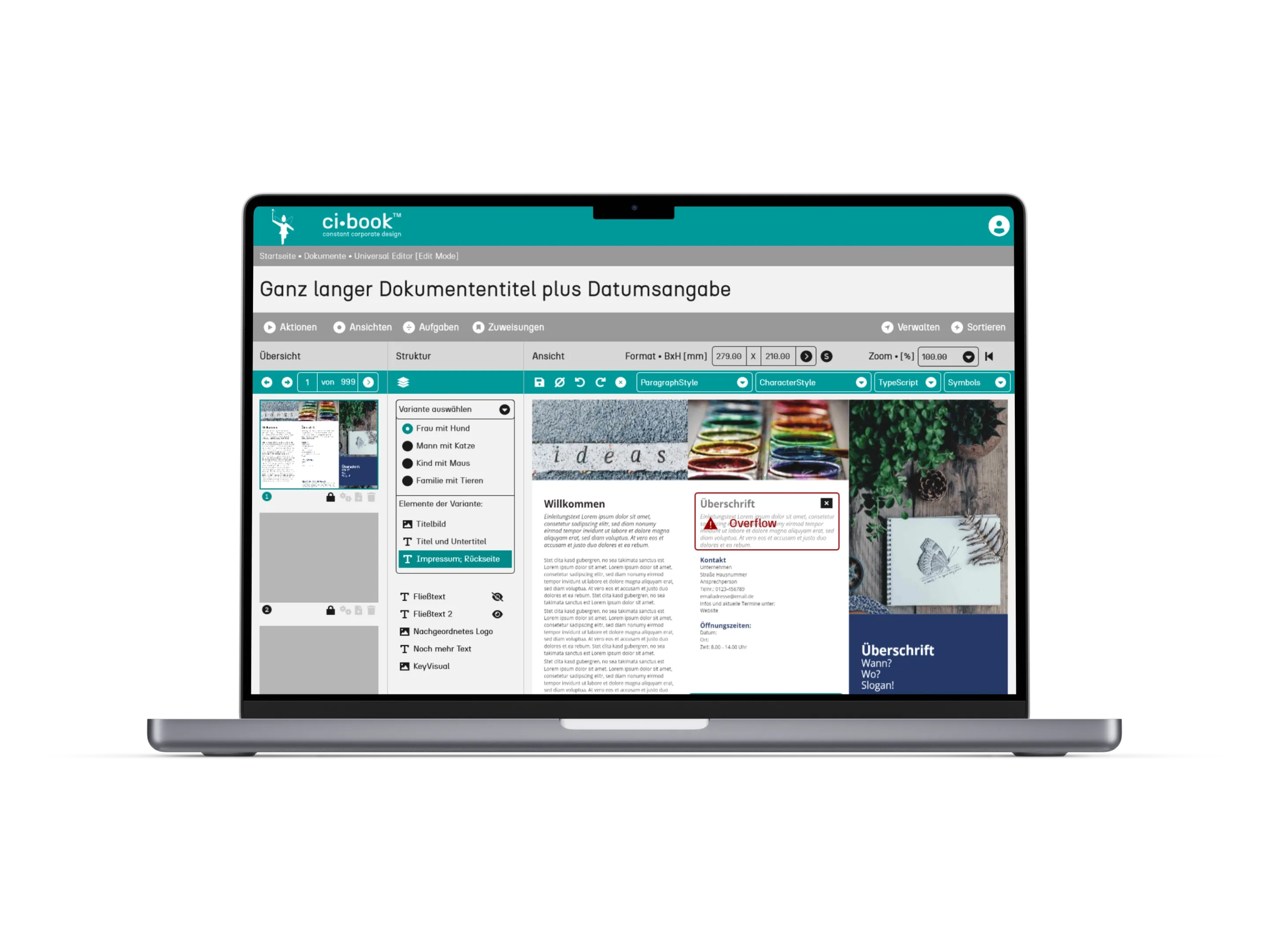 Screenshot vom ci-book™ Universal Editor innerhalb eines Notebook-Bildschirms