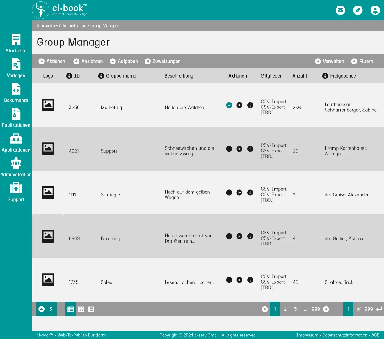 Mockup der grafischen Benutzungsoberfläche (GUI = Graphical User Interface) - ci-book™ • Group Manager