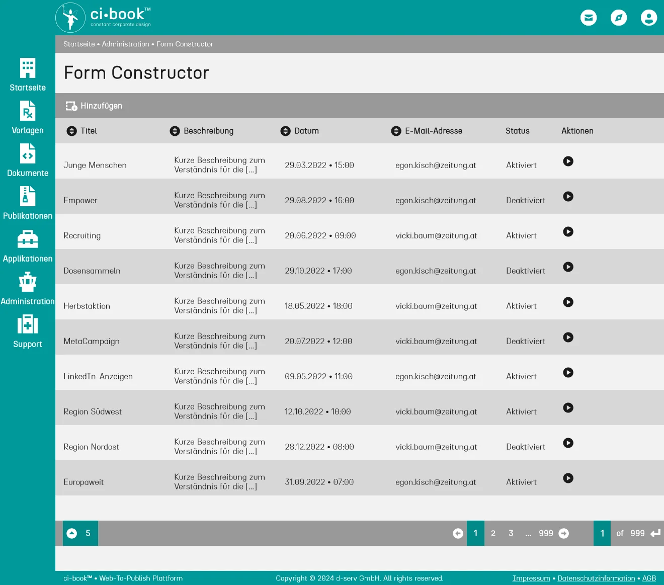 Mockup der grafischen Benutzungsoberfläche (GUI = Graphical User Interface) - ci-book™ • Form Constructor