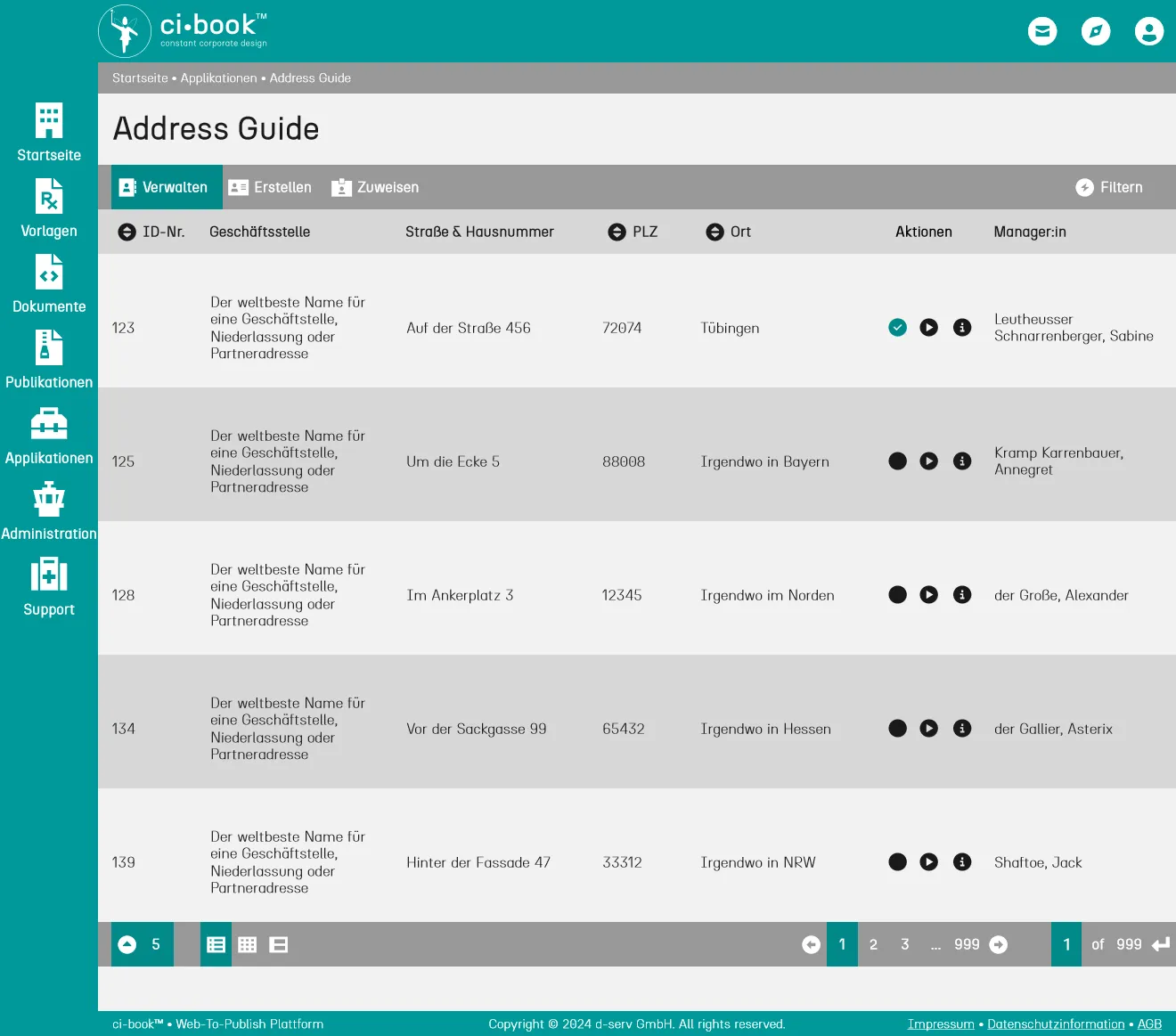 Mockup der grafischen Benutzungsoberfläche (GUI = Graphical User Interface) - ci-book™ • Address Guide