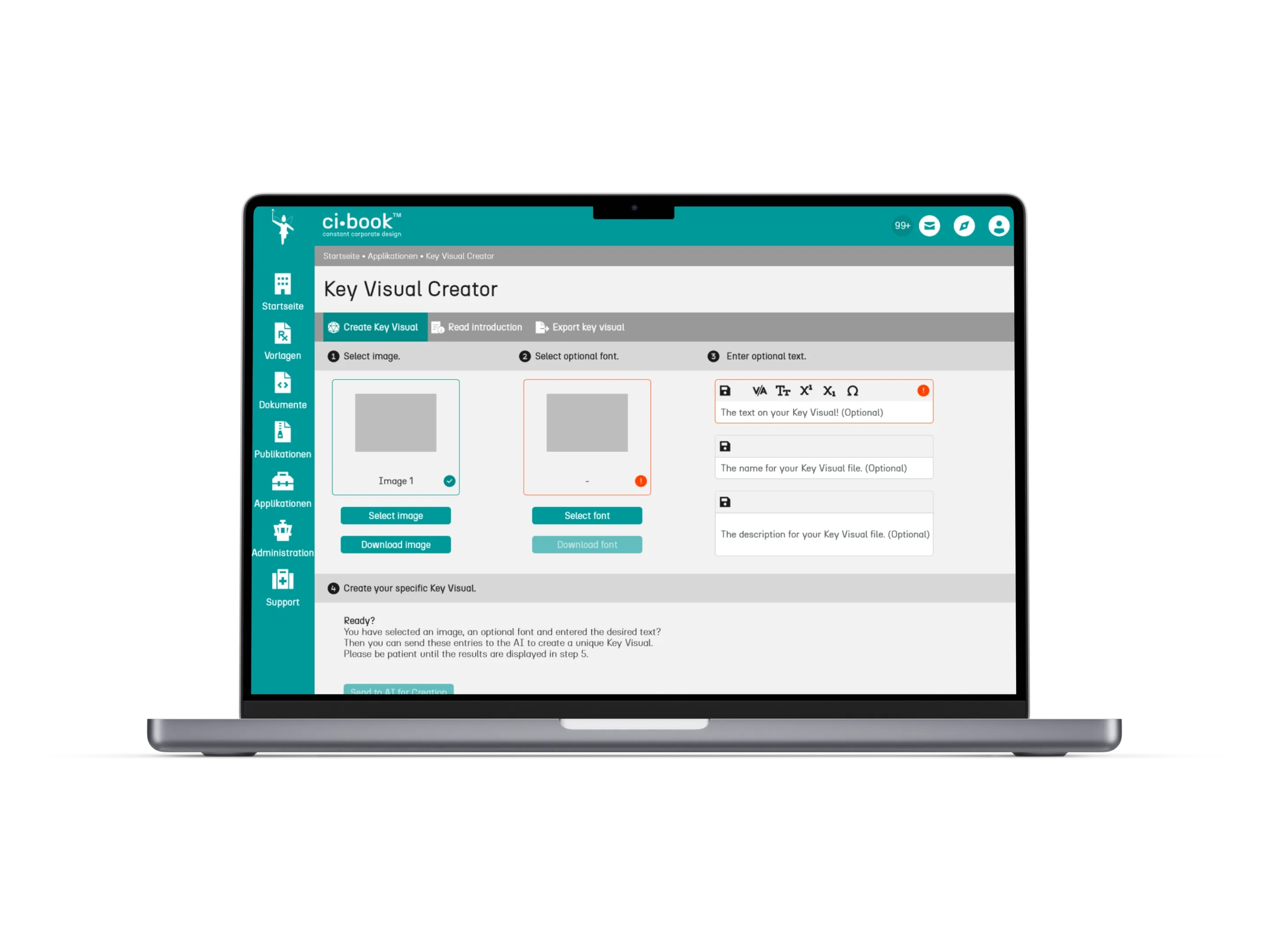 Screenshot vom ci-book™ Key Visual Creator innerhalb eines Notebook-Bildschirms