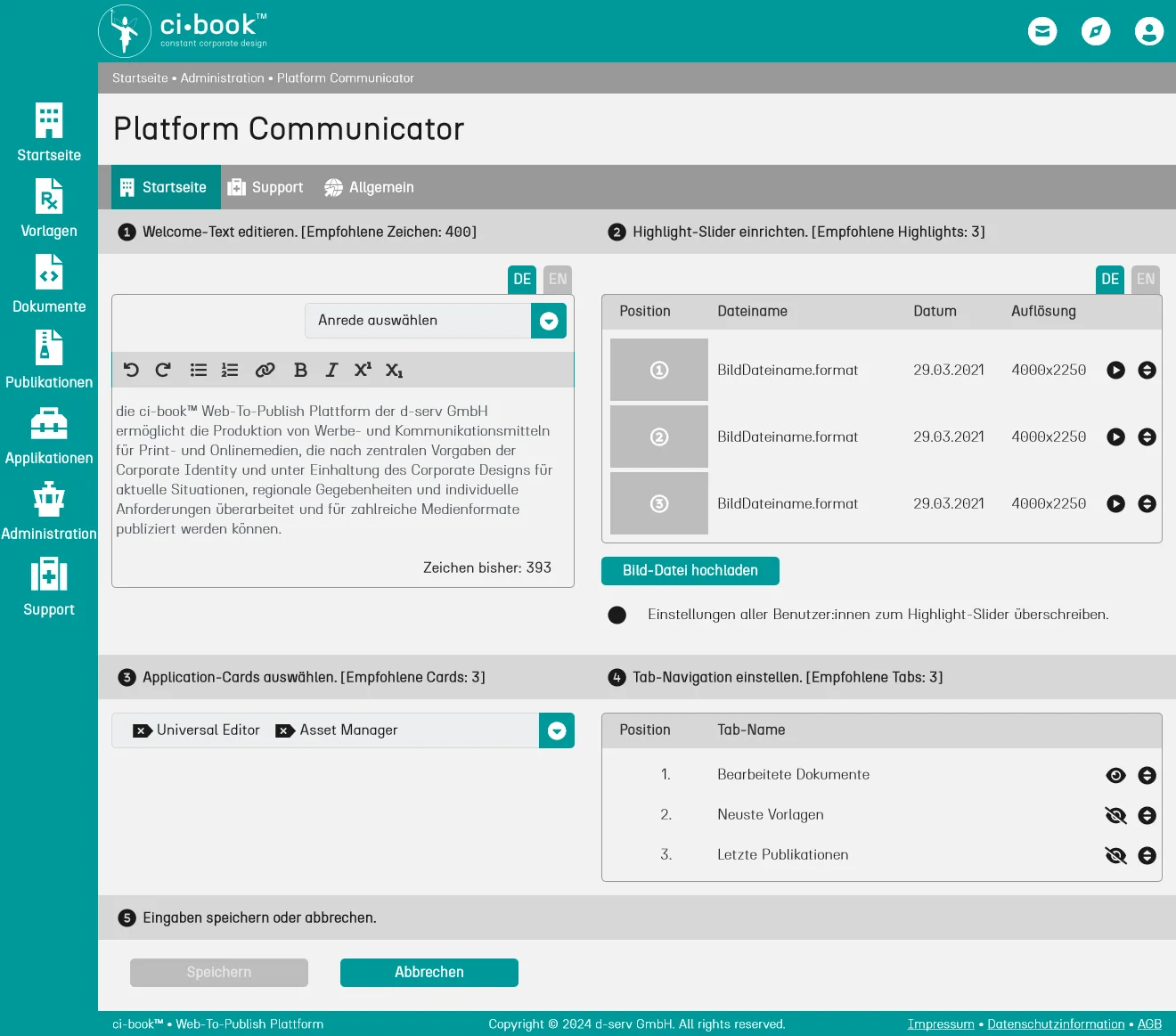 Mockup der grafischen Benutzungsoberfläche (GUI = Graphical User Interface) - ci-book™ • Platform Communicator