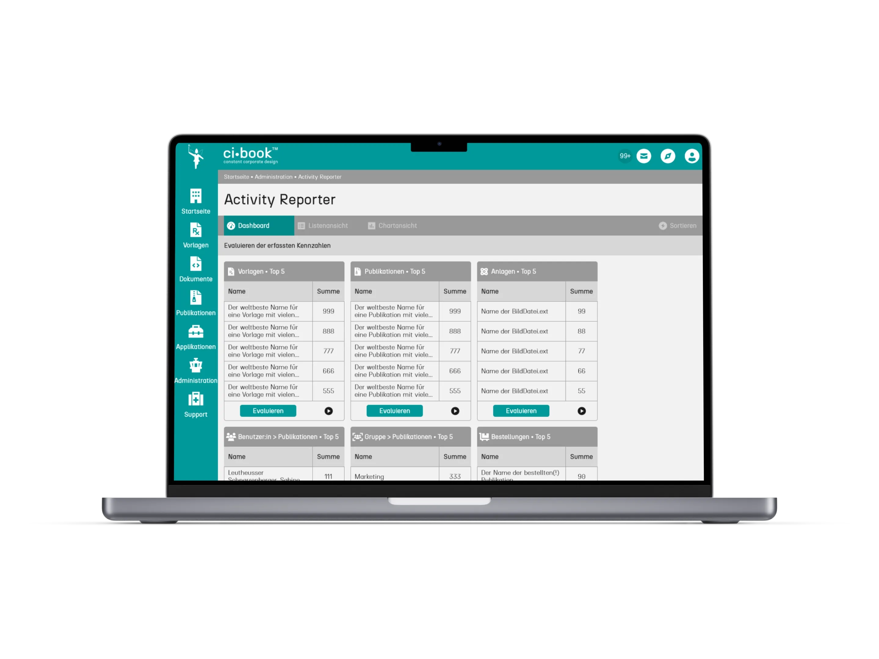 Screenshot vom ci-book™ Activity Reporter innerhalb eines Notebook-Bildschirms